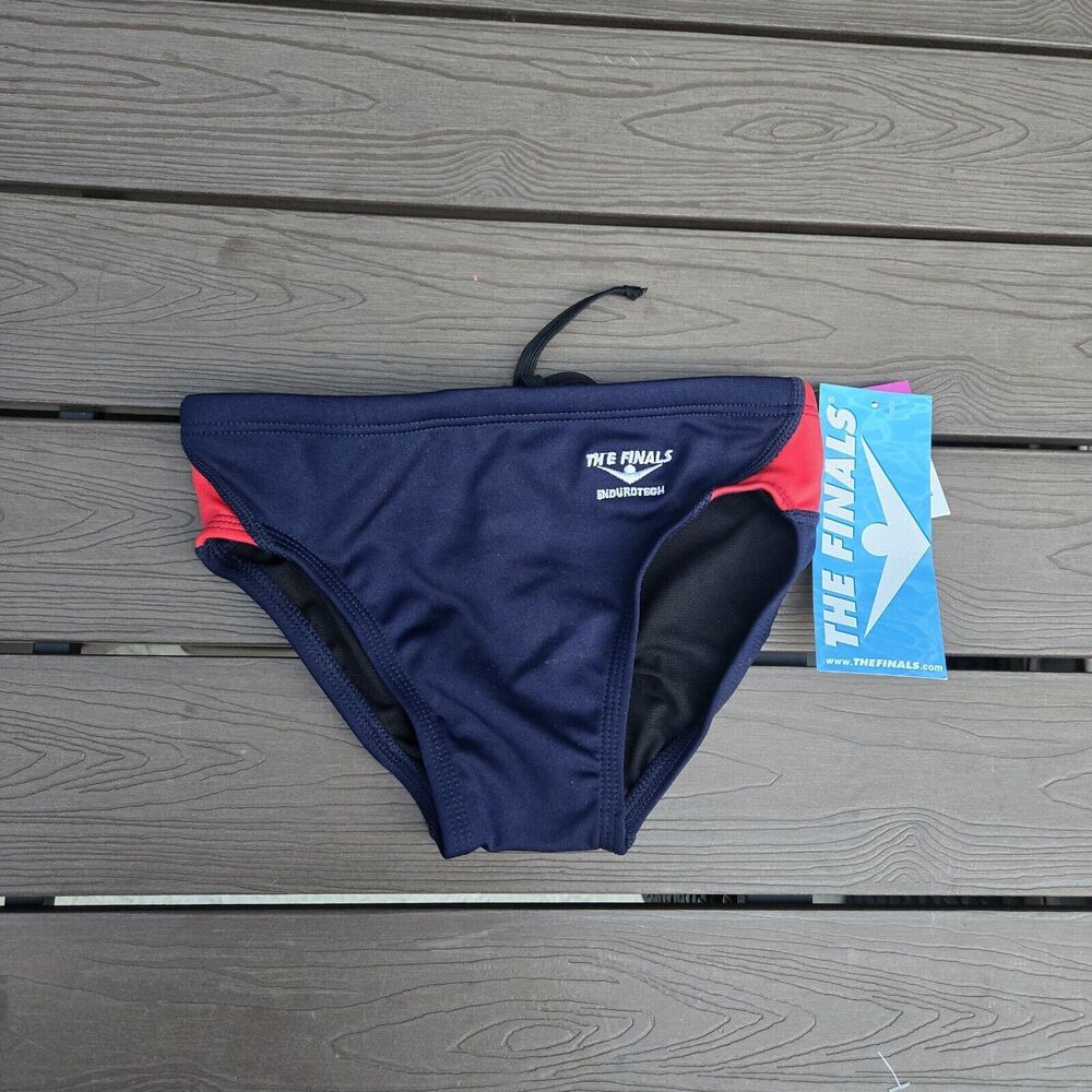 TYR The Finals Swerve Splice Red/Navy Splice Racer Briefs, Boy Sz 26, NEW